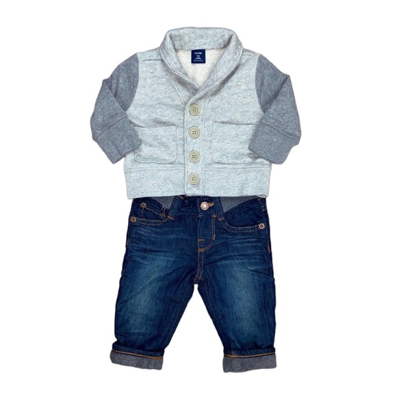 GAP Sweatshirt Cardigan Gray 3-6 Months - Picture 3 of 13